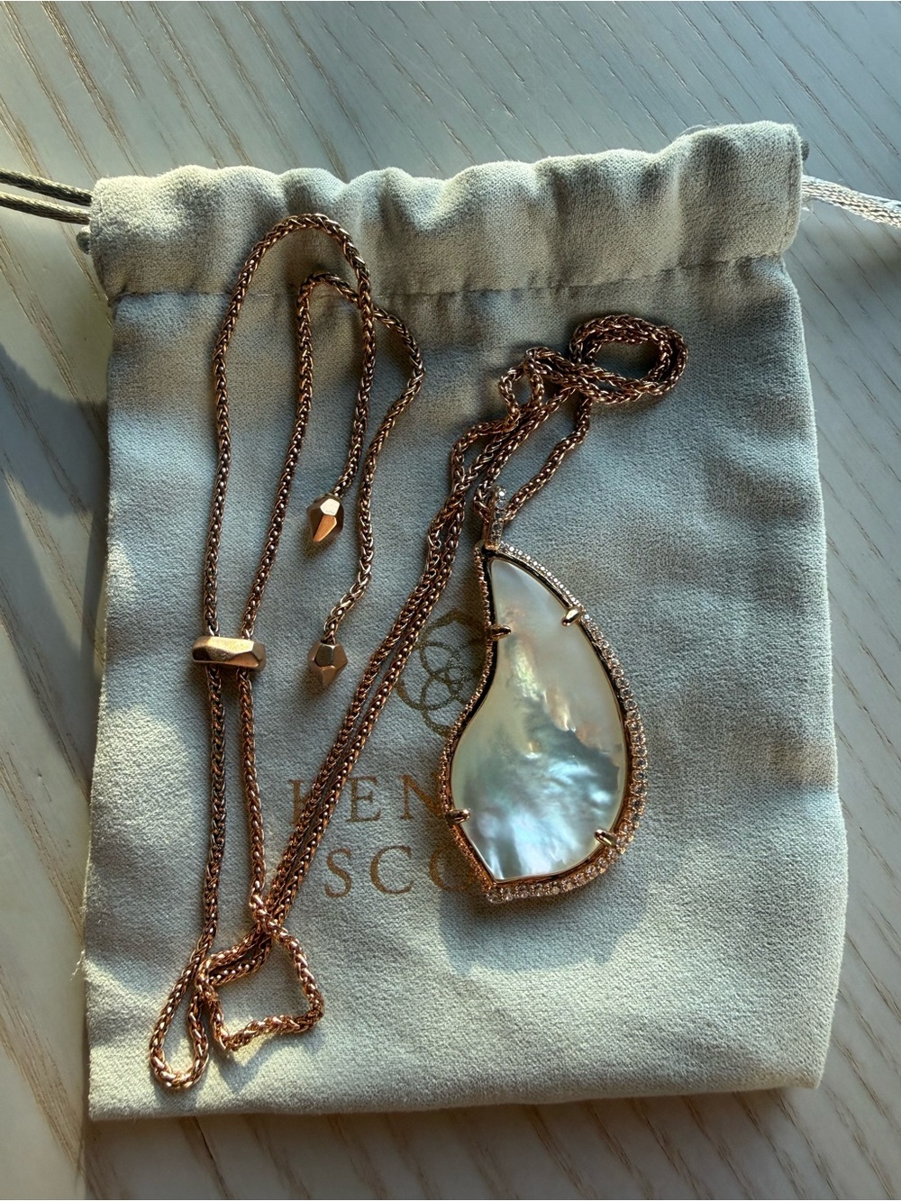 Kendra Scott Rose Gold Mother-of-Pearl Teardrop Pendant Necklace
